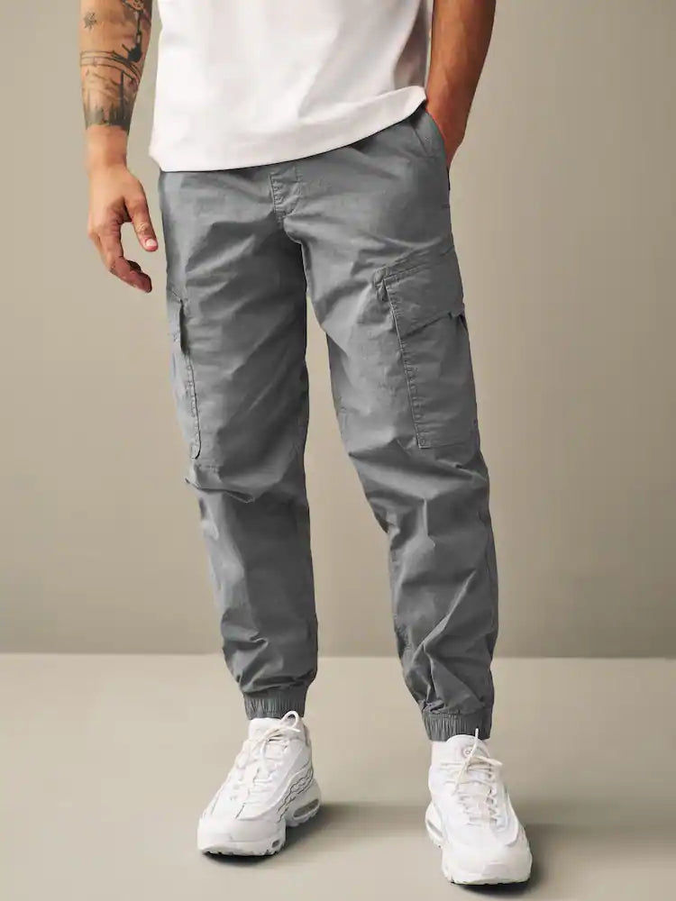 Light Blue Grey Tapered Cargo Trousers